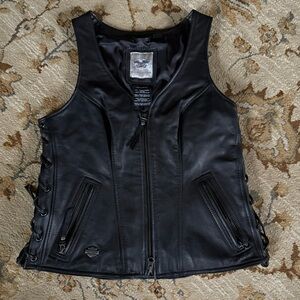 Harley-Davidson Genuine Leather Lace-Up Side Vest - Size Medium
